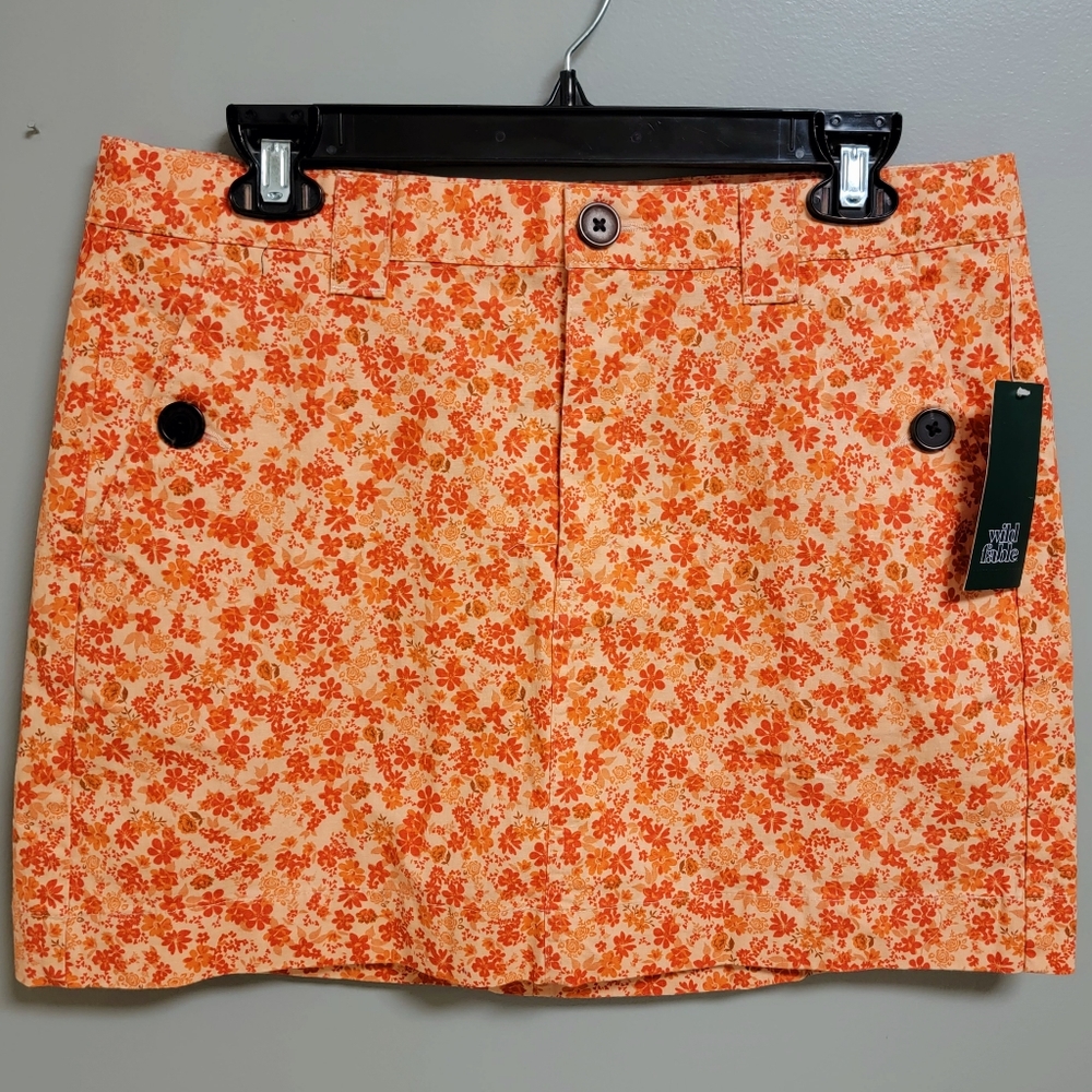 NWT Wild Fable Orange Floral Retro Skirt With Pockets & Adjustable Waist